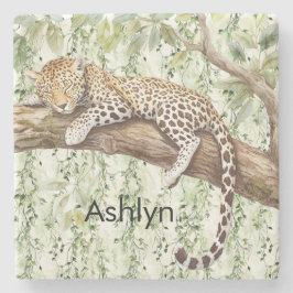 Wild Jungle Green Ivy Leopard Geburtstag Steinuntersetzer