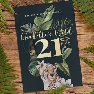 Wild Jungle Leopard 21. Geburtstag Party Folieneinladung