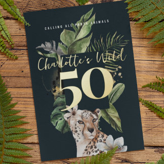 Wild Jungle Leopard 50. Geburtstagsparty Folieneinladung