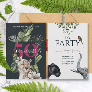 Wild Jungle Leopard Pink 50. Geburtstagsparty Einladung