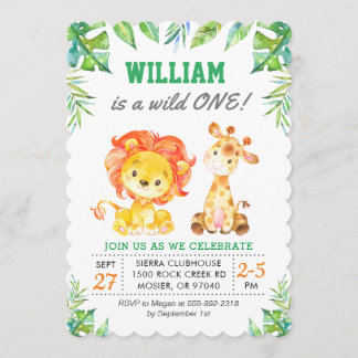 Wild Jungle Safari 1. Junge erste Geburtstagsparty Einladung