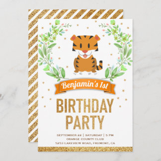 Wild Jungle Safari Niedlich Baby Tiger Geburtstags Einladung