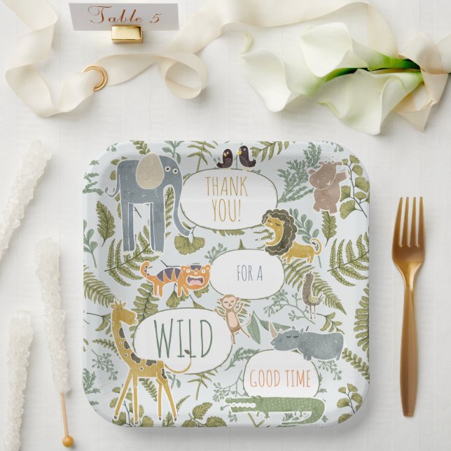 Wild Jungle Safari Tiere Botanische Babydusche Pappteller (Hochzeit)