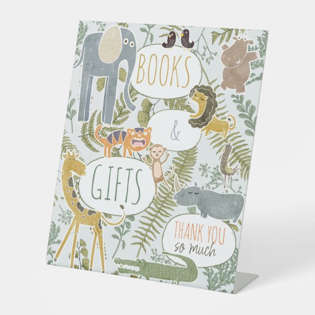 Wild Jungle Safari Tiere Botanische Babydusche Sockelschild (Vorderseite)