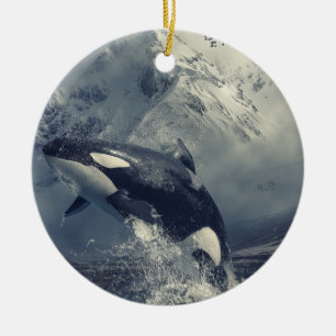 Wild Killer Whale Jumping Keramik Ornament