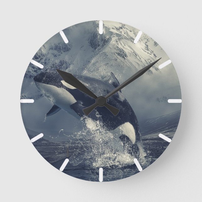 Wild Killer Whale Jumping Runde Wanduhr (Vorderseite)