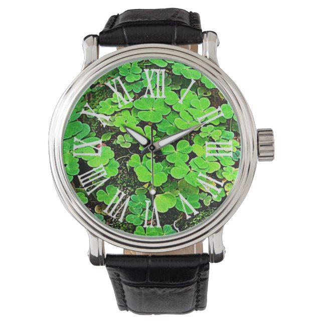 Wild Kleeblatt Green Personalisiert St. Patrick's  Armbanduhr (Vorderseite)