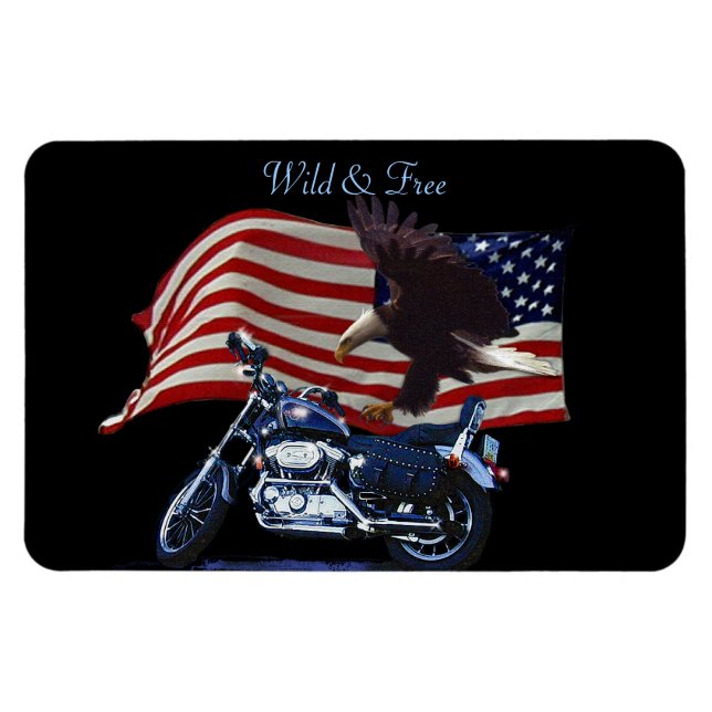 Wild & kostenlos - Patriotischer Adler, Motorrad u Magnet (Horizontal)