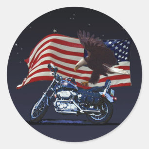 Wild & kostenlos - Patriotischer Adler, Motorrad u Runder Aufkleber