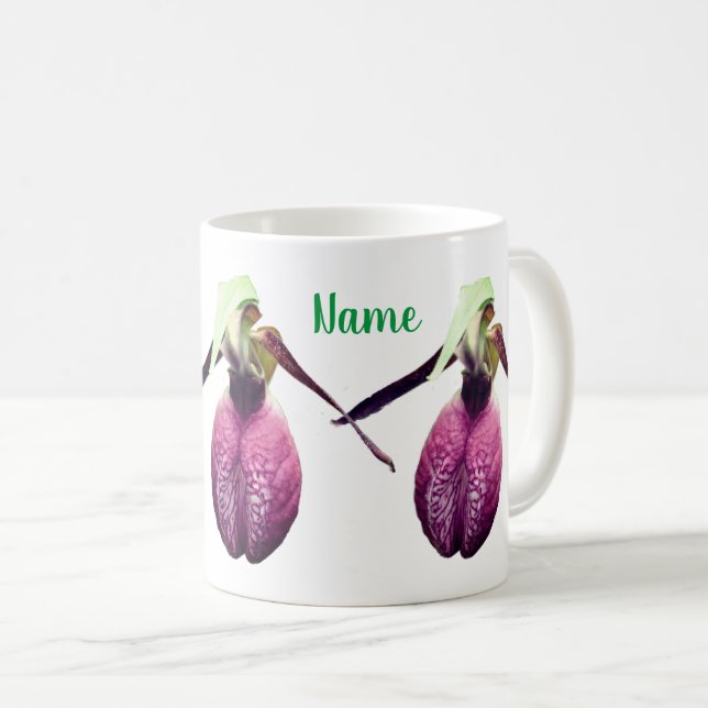 Wild Lady Slipper Blume Personalisiert Kaffeetasse (VorderseiteRechts)