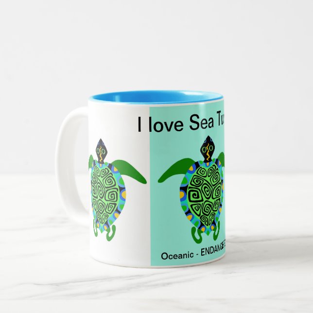 wild lebende Tiere I Liebe See TURTLES - Erhaltung Zweifarbige Tasse (Vorderseite Links)