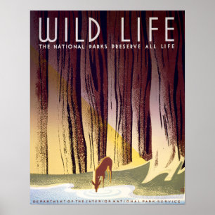 Wild lebende Tiere WPA-Plakat (Rotwild) Poster