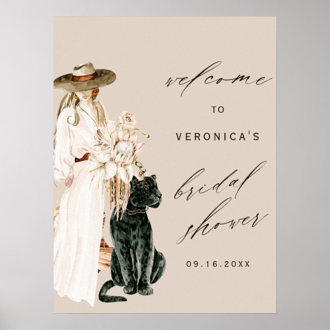 Wild Leopard Boho Lady Brautparty Begrüßungszeiche Poster (Vorne)