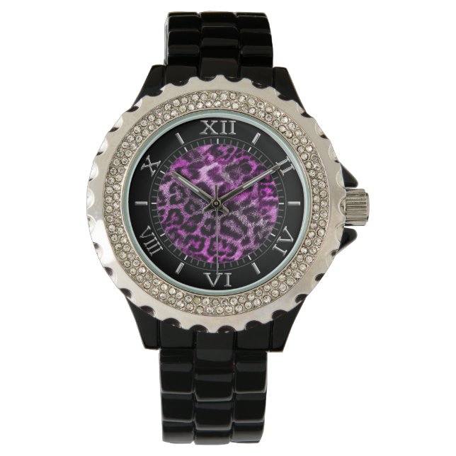 Wild Leopard Lila Fuchsia Dial Deco Armbanduhr (Vorderseite)