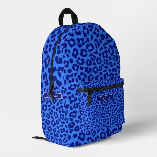 Wild Leopard Pattern-Blue Bedruckter Rucksack (Rückseitige Ecke links)
