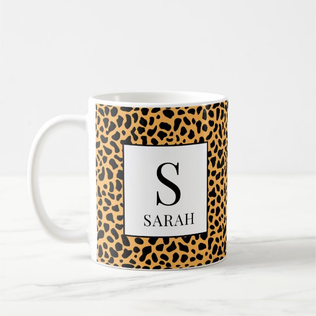Wild Leopard Print Initial Custom Name Mug Kaffeetasse (Links)