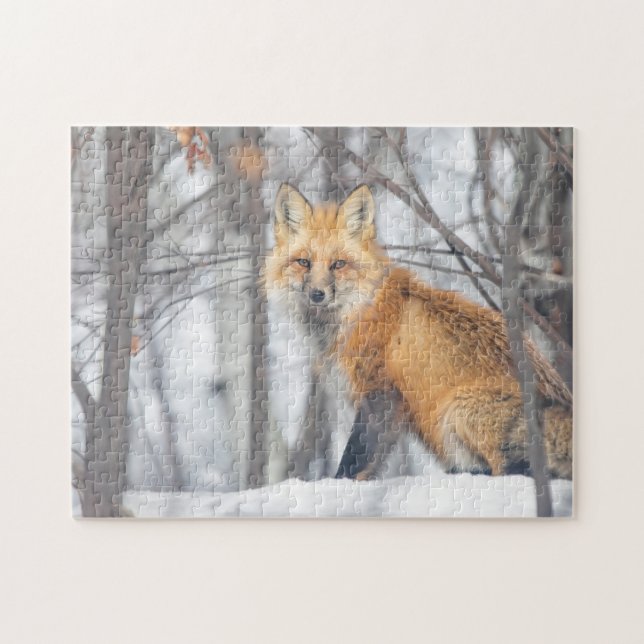 Wild Life Red Fox Jagd in Schneewald Winter Puzzle (Horizontal)
