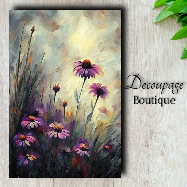 Wild Lila Daisy Decoupage Seidenpapier (Purple Wildflower Coneflower Meadow Decoupage Tissue Paper)