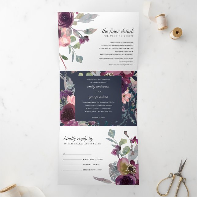 WILD LILA LILAC FLUSSFLÜSSEL DREIFACH GEFALTETE EINLADUNG (Innenseite)