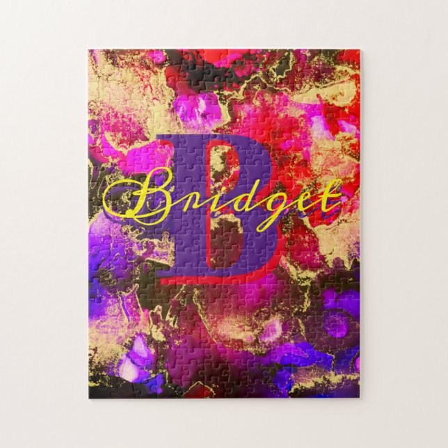 Wild Lila und Fuscia Alkohol Tinte Puzzle (Vertikal)