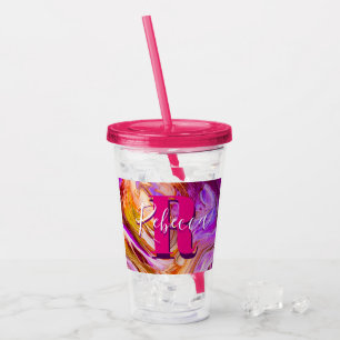 Wild Lila und orange Fluid Art Acrylic Tumbler Acryltrinkbecher