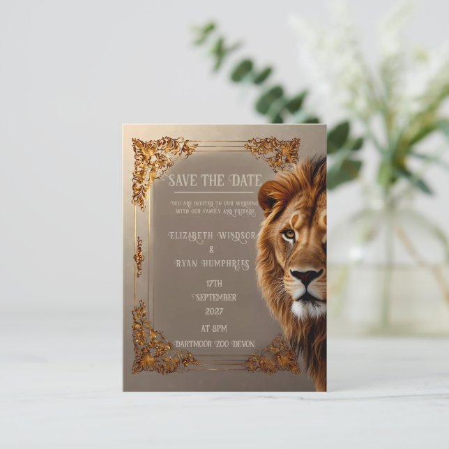 Wild Lion Wedding Einladung Postkarte (Stehend Vorderseite)