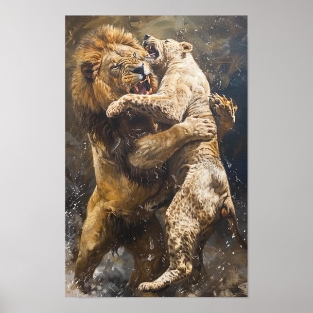 Wild Lion Wrestling Bear Poster (Vorne)