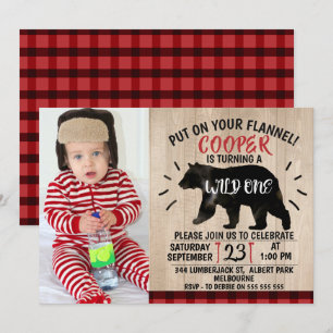 Wild Lumberjack Bär 1. Geburtstag Einladung