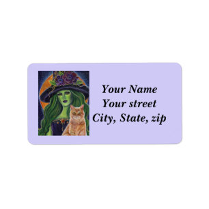 Wild Magic Halloween Hexe und Katze von Renee Lavo Adressaufkleber