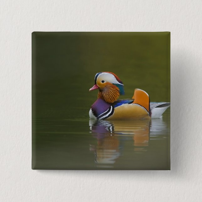 Wild Mandarin Duck Aix galericulata) auf dunkel Button (Vorderseite)