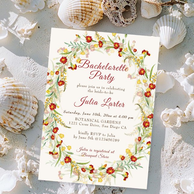 Wild Marigold Blume Foliage Junggeselinnen-Abschie Einladung (Von Creator hochgeladen)