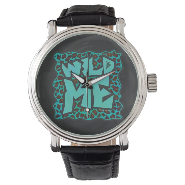 Wild Me Brown und Aquamarin Leopard Design Armbanduhr (Vorderseite)