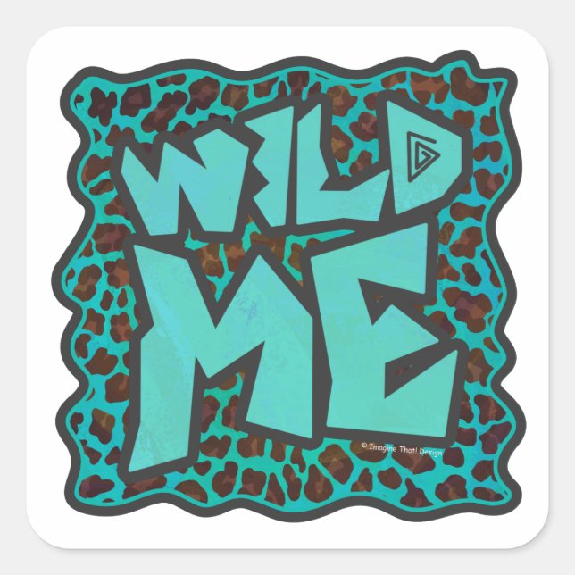 Wild Me Brown und Aquamarin Leopard Design Quadratischer Aufkleber (Vorderseite)