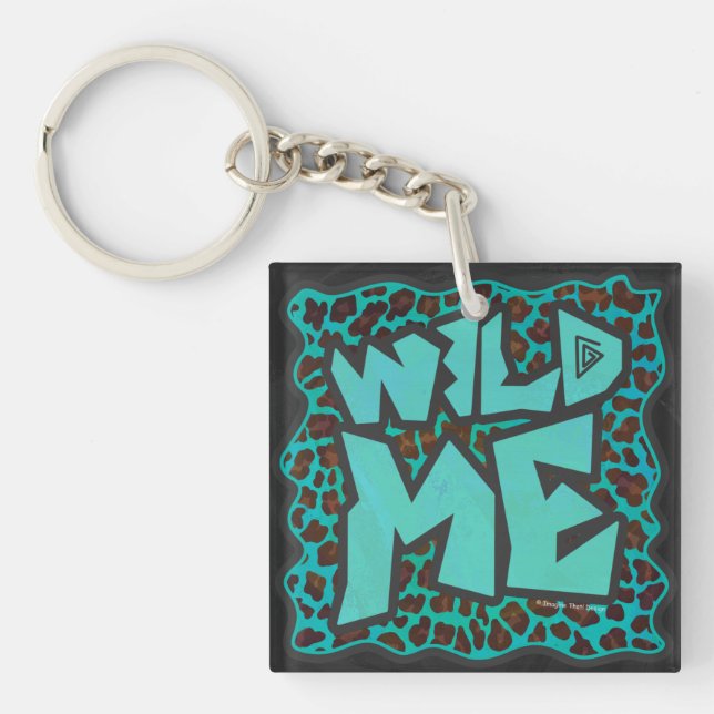 Wild Me Brown und Aquamarin Leopard Design Schlüsselanhänger (Vorderseite)
