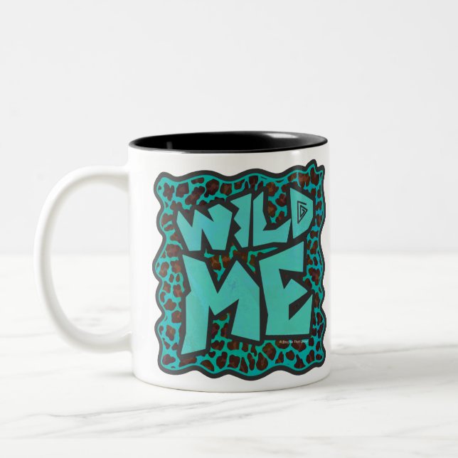 Wild Me Brown und Aquamarin Leopard Design Zweifarbige Tasse (Links)