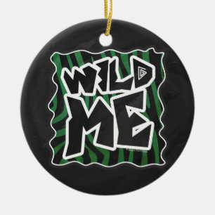 Wild Me Green and Black Zebra Pattern Keramik Ornament