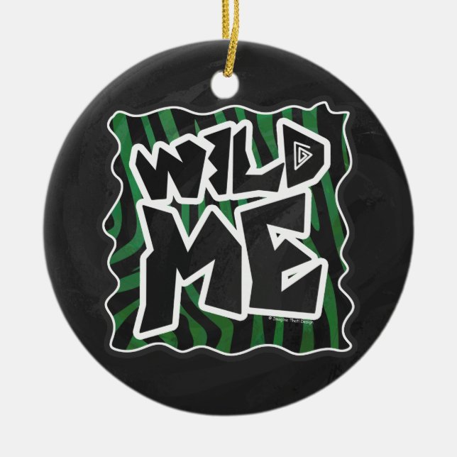 Wild Me Green and Black Zebra Pattern Keramik Ornament (Vorne)