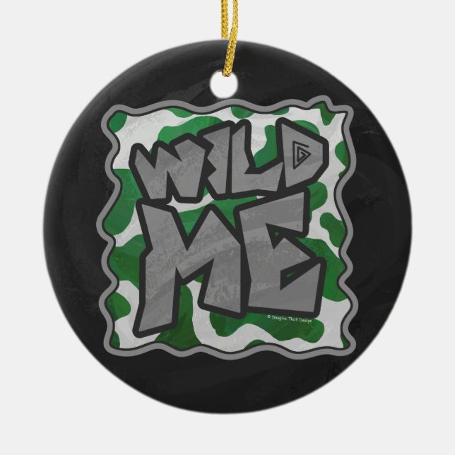 Wild Me Kuh Grün und Weiß Keramik Ornament (Vorne)