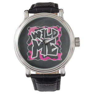 Wild-Me-Kuh rosa und weiß Armbanduhr
