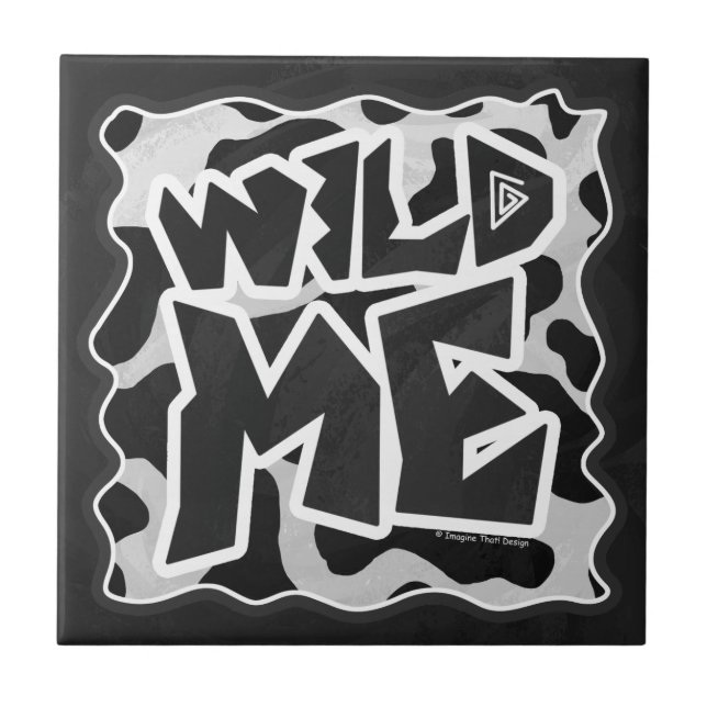 Wild Me Kuh schwarz und weiß Fliese (Vorderseite)
