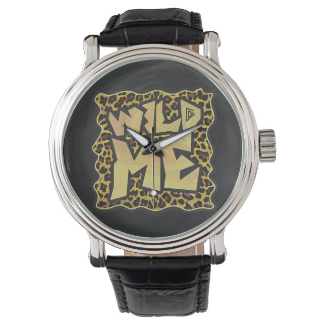 Wild Me Leopard Brown und Gelb Print Armbanduhr (Vorderseite)