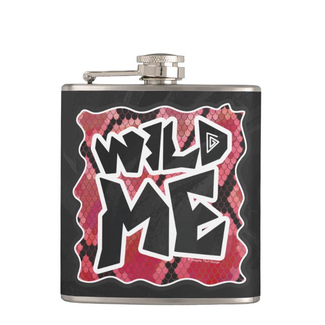 Wild Me Schlange Schwarz und Rot Print Flachmann (Vorderseite)