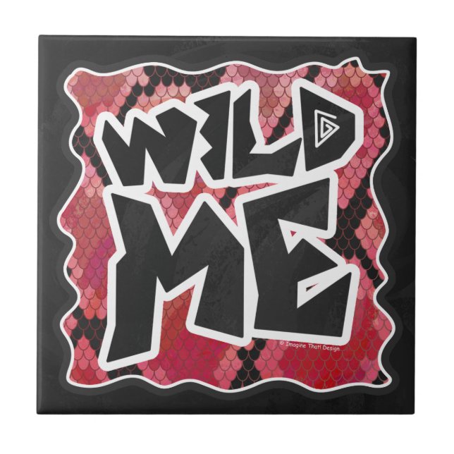 Wild Me Schlange Schwarz und Rot Print Fliese (Vorderseite)