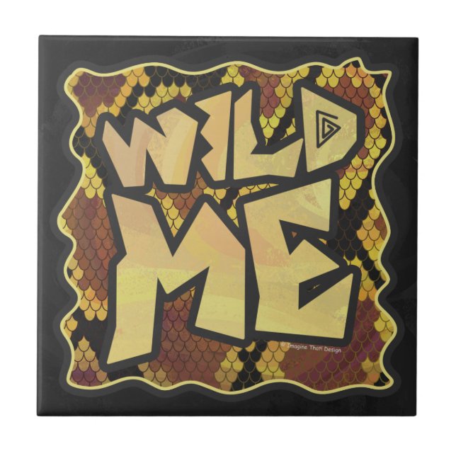 Wild Me Snake Brown and Gold Print Fliese (Vorderseite)