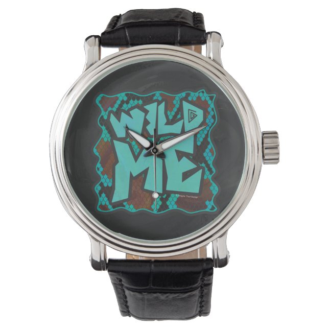 Wild Me Snake Brown und Aquamarin Print Armbanduhr (Vorderseite)