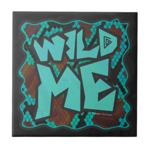 Wild Me Snake Brown und Aquamarin Print Fliese