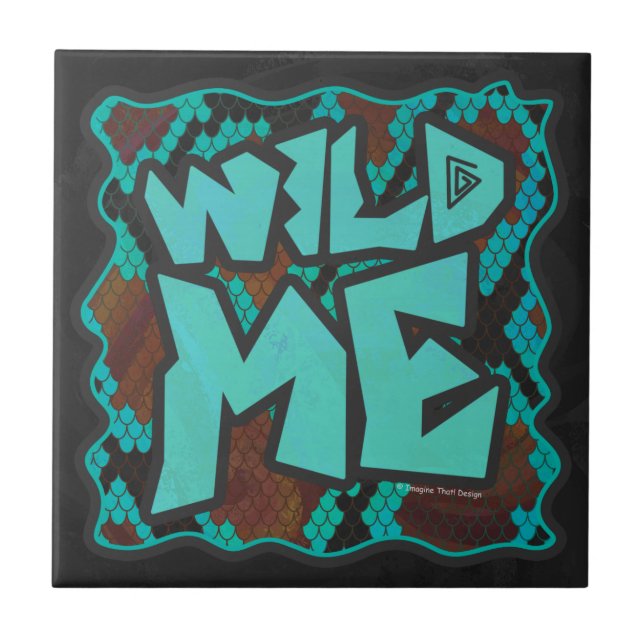 Wild Me Snake Brown und Aquamarin Print Fliese (Vorderseite)