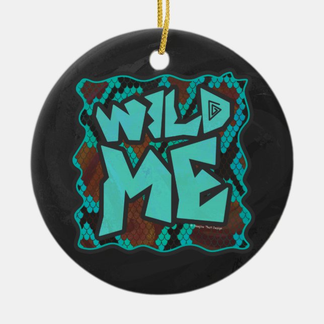 Wild Me Snake Brown und Aquamarin Print Keramikornament (Vorne)