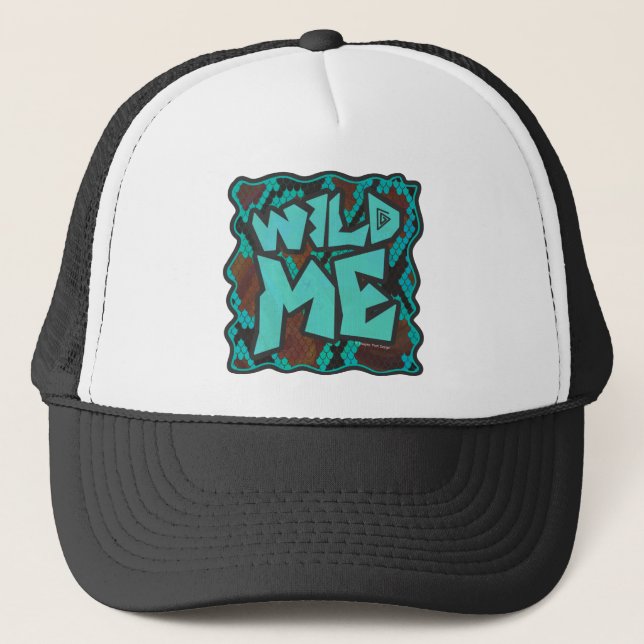 Wild Me Snake Brown und Aquamarin Print Truckerkappe (Vorderseite)