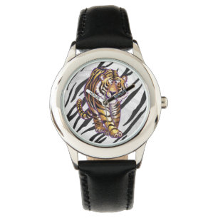 Wild Me Tiger Black and White Print Armbanduhr